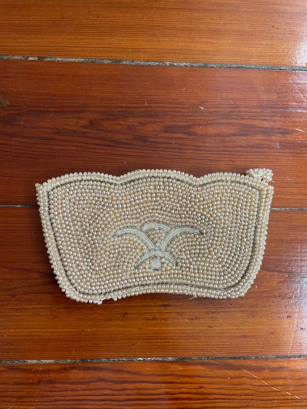 Vintage 1950s Made in Japan Faux Pearl Beaded Evening Clutch
